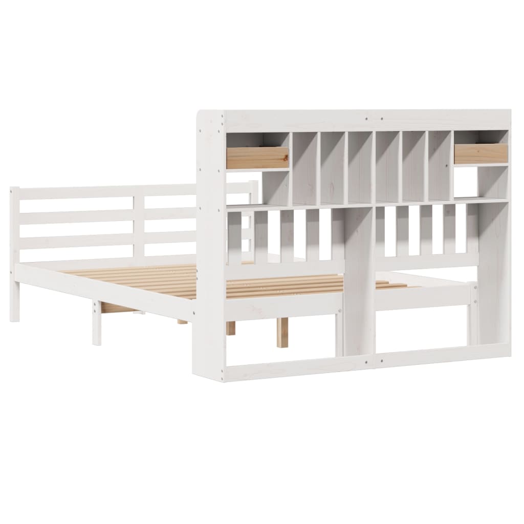 Lit bibliothèque sans matelas blanc 140x200 cm bois pin massif - XIOS