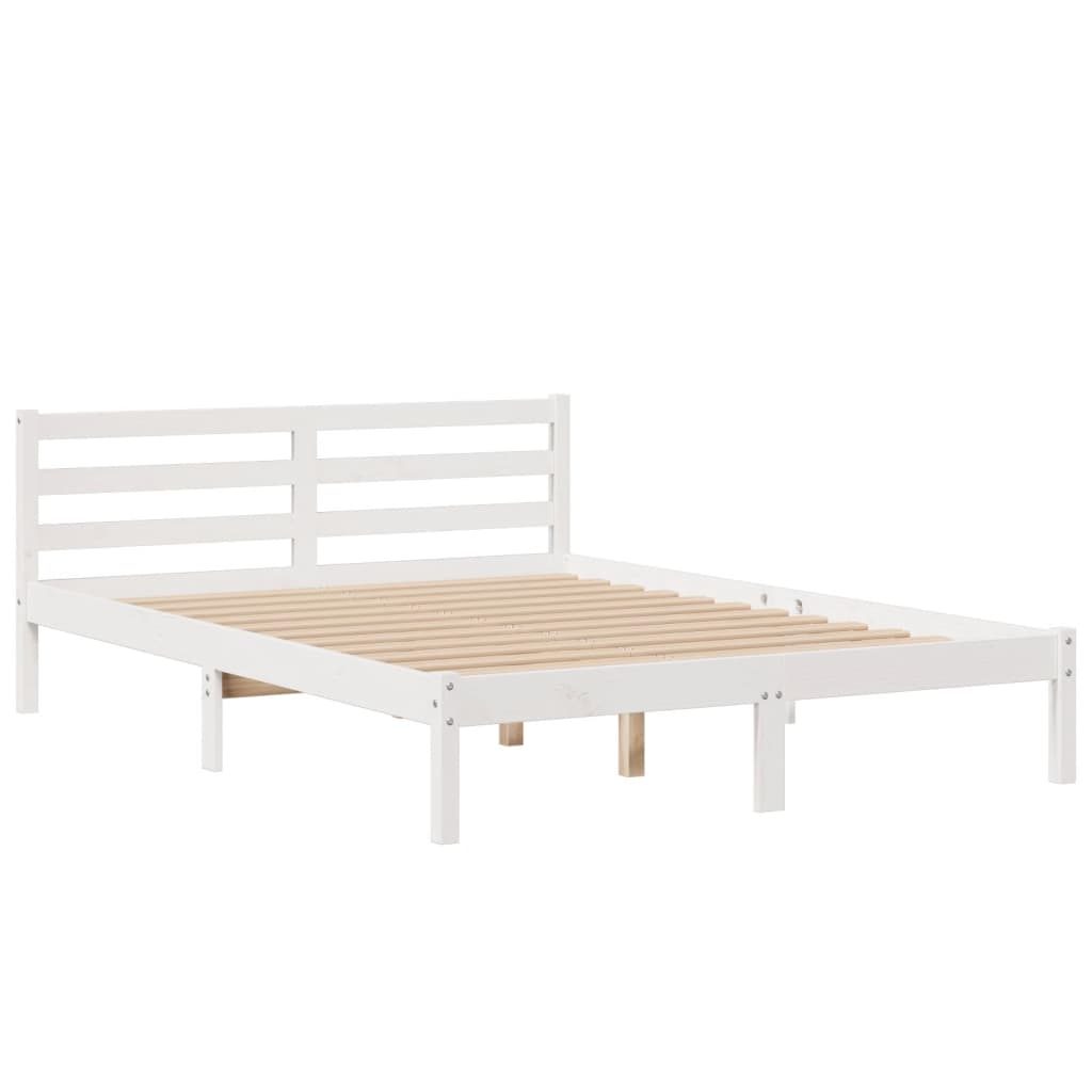 Lit bibliothèque sans matelas blanc 140x200 cm bois pin massif - XIOS