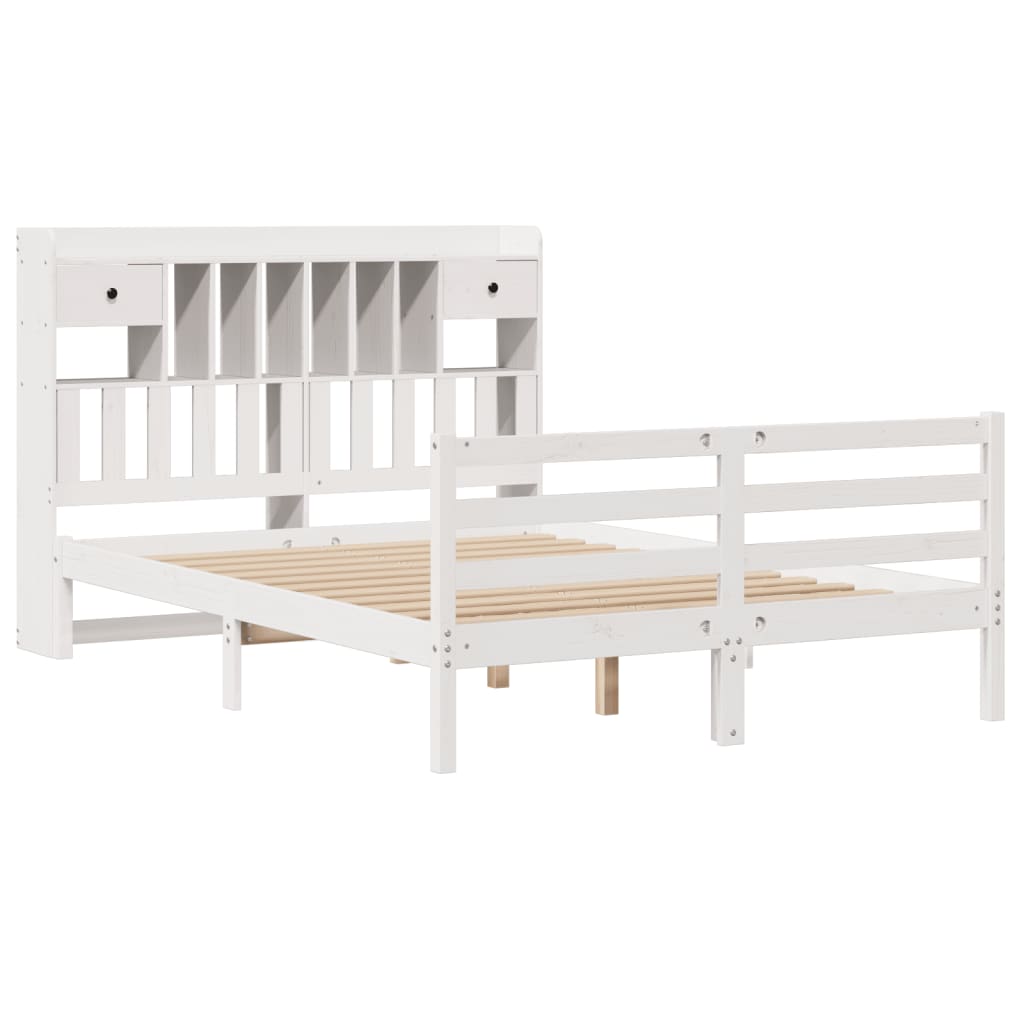 Lit bibliothèque sans matelas blanc 160x200 cm bois pin massif