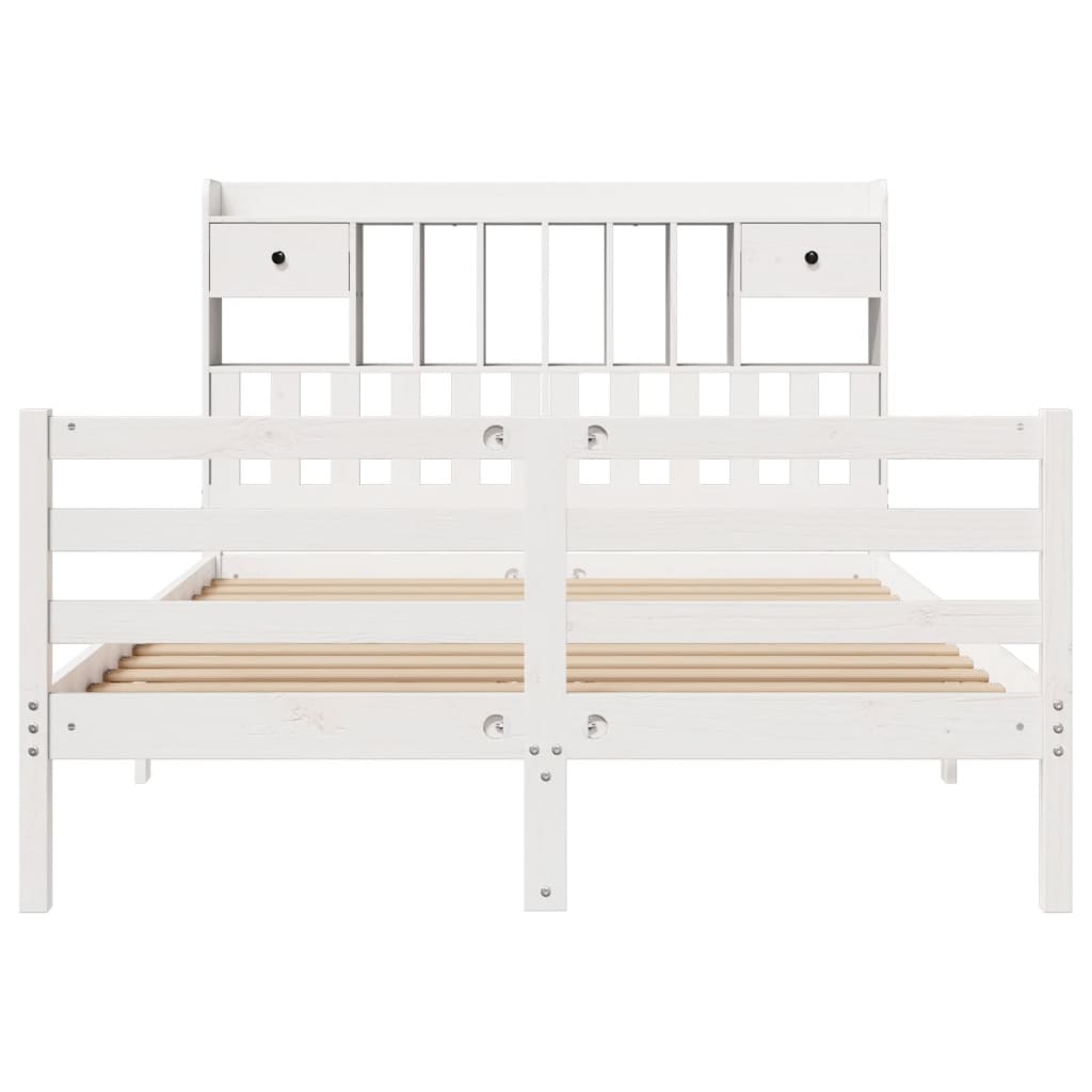 Lit bibliothèque sans matelas blanc 160x200 cm bois pin massif