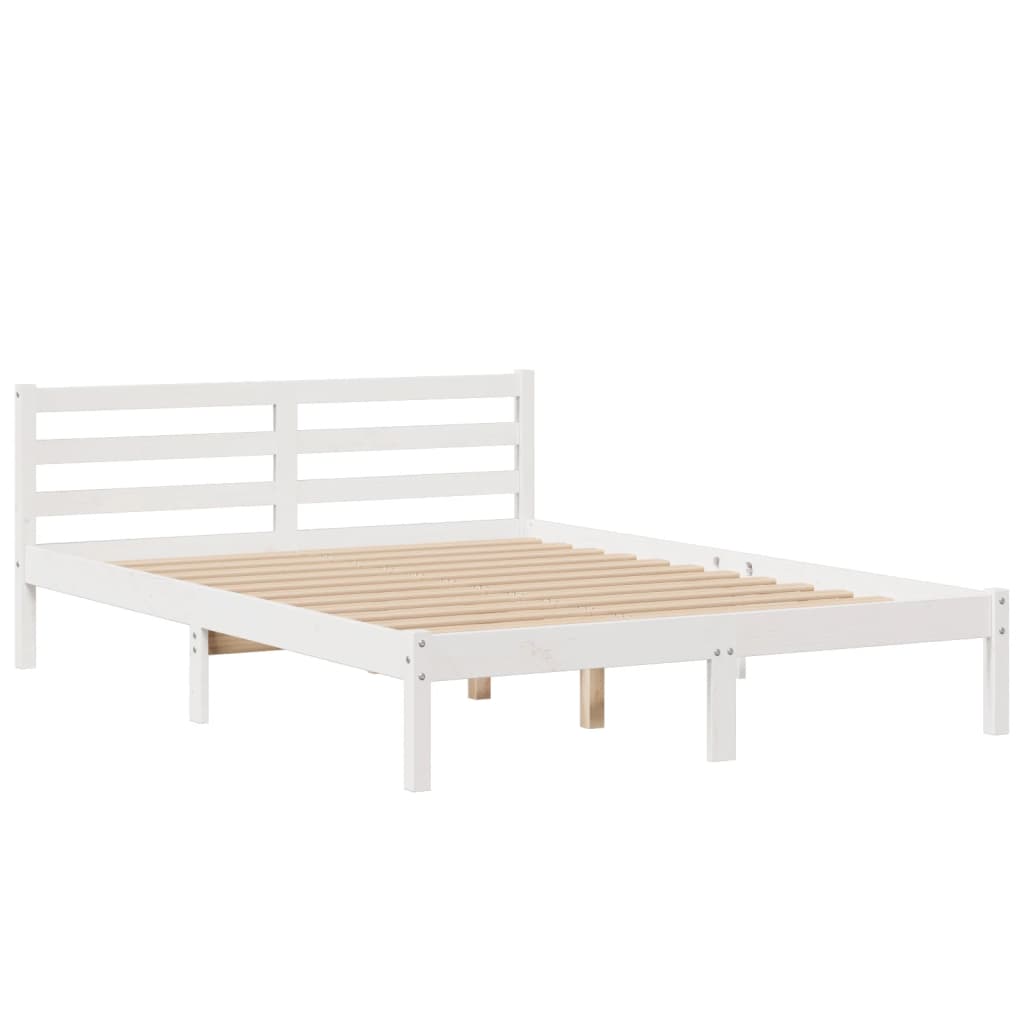Lit bibliothèque sans matelas blanc 160x200 cm bois pin massif