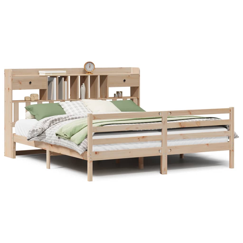Lit bibliothèque sans matelas 180x200 cm bois massif de pin