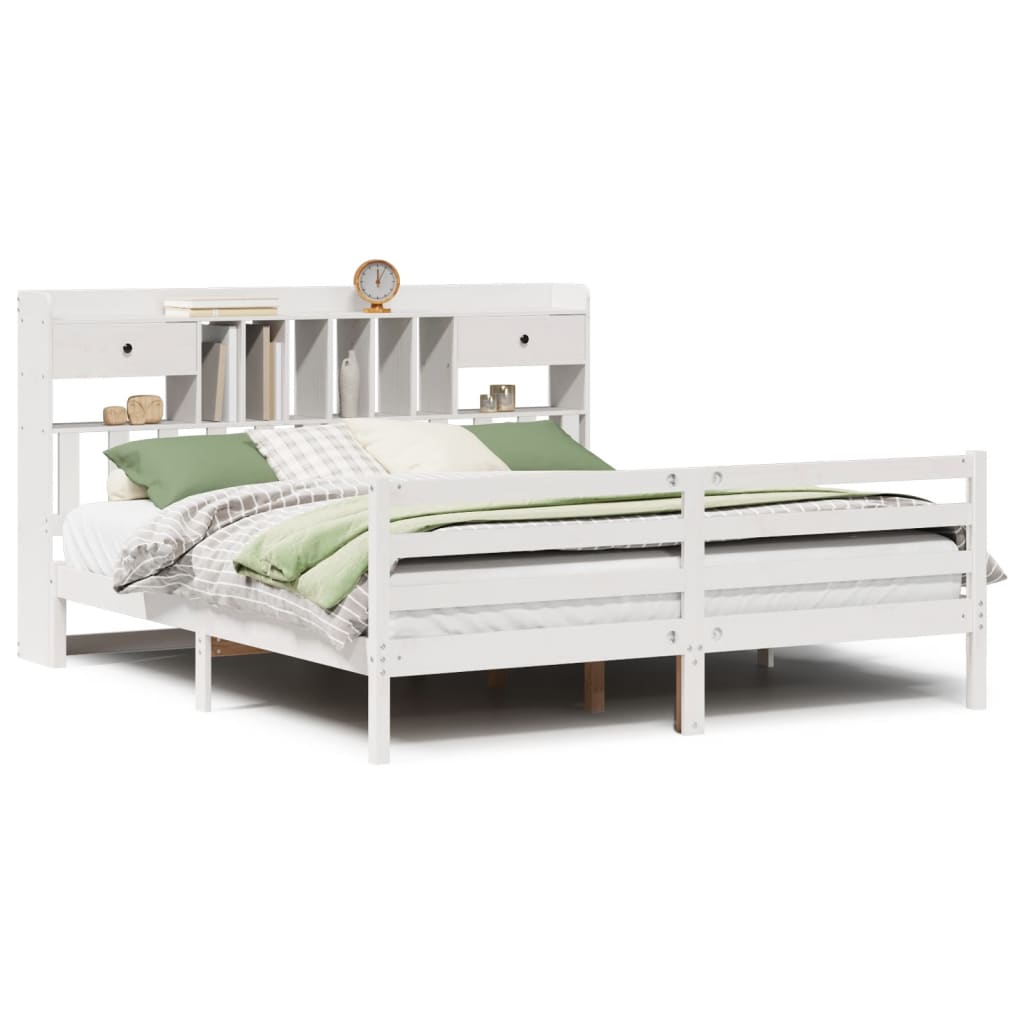 Lit bibliothèque sans matelas blanc 180x200 cm bois pin massif
