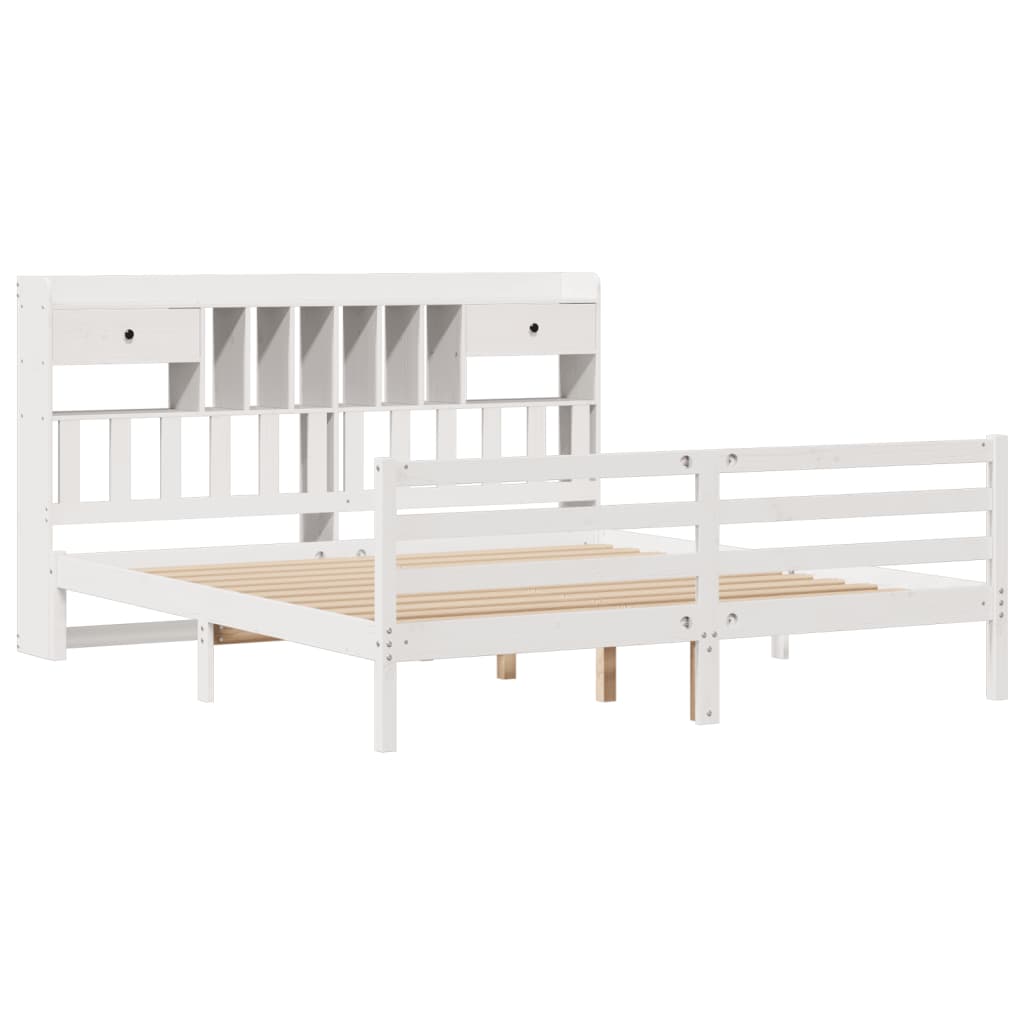 Lit bibliothèque sans matelas blanc 180x200 cm bois pin massif