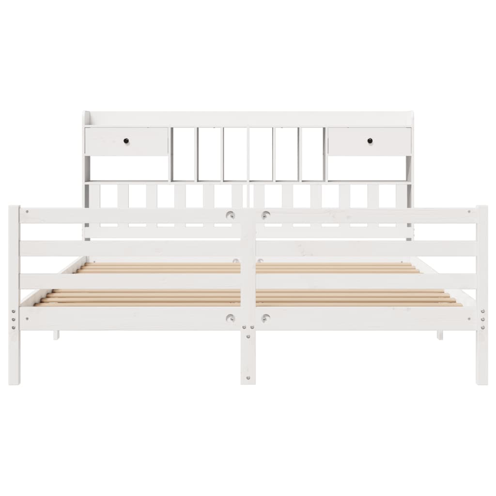 Lit bibliothèque sans matelas blanc 180x200 cm bois pin massif