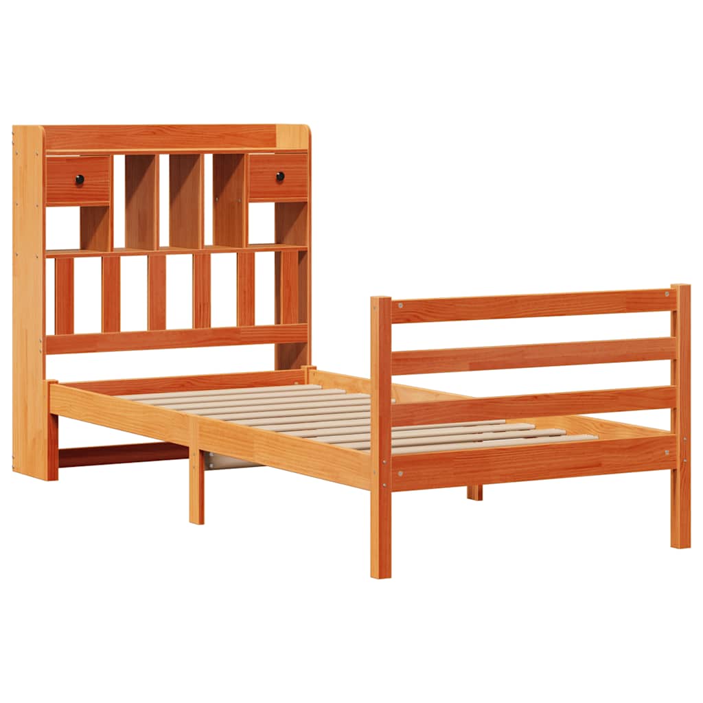 Lit bibliothèque sans matelas cire marron 75x190 cm pin massif - XIOS