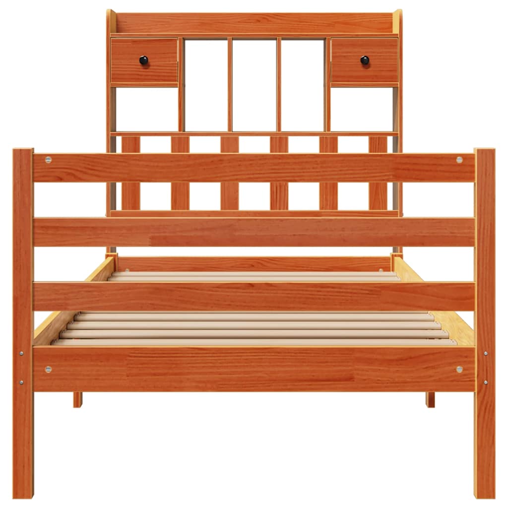 Lit bibliothèque sans matelas cire marron 75x190 cm pin massif - XIOS