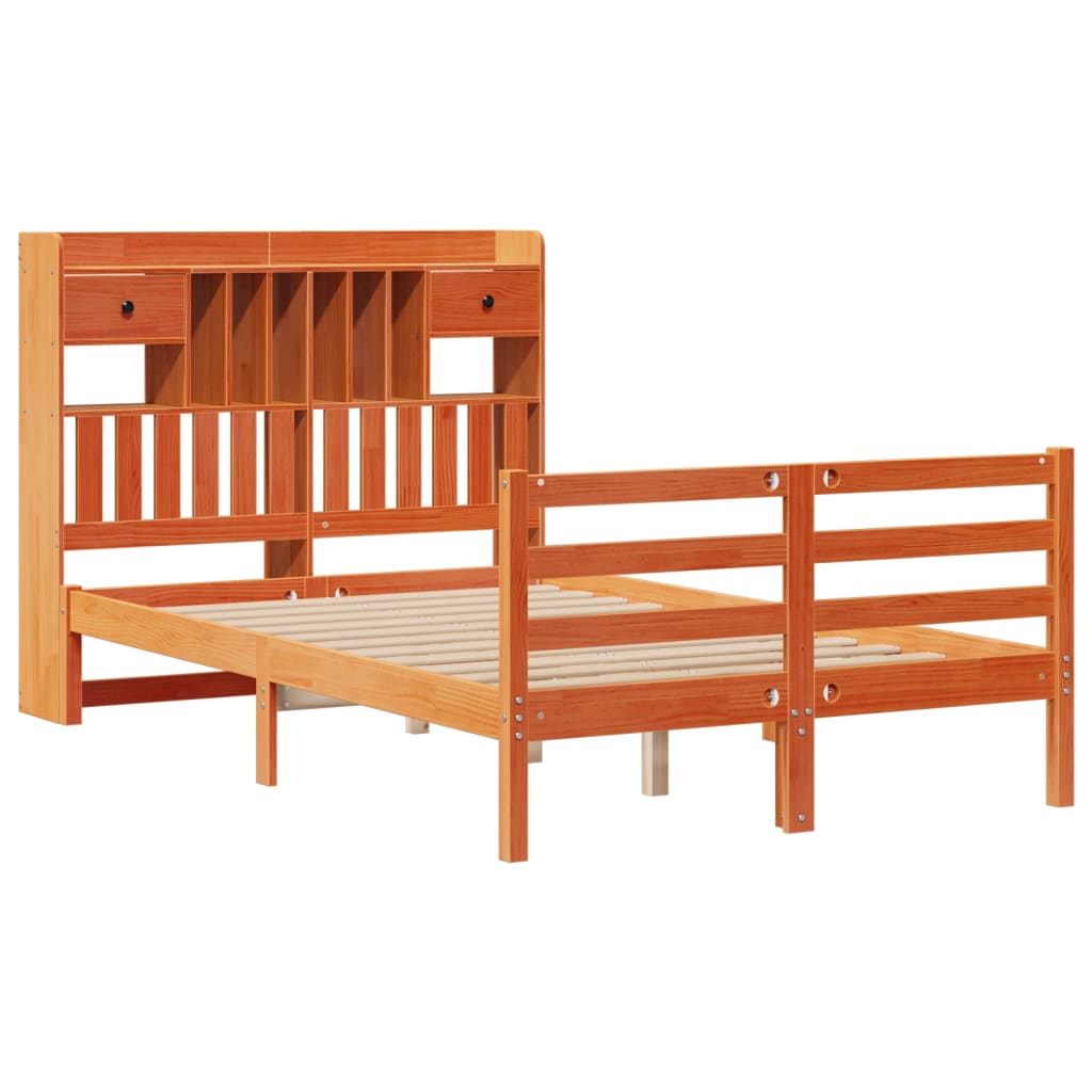 Lit bibliothèque sans matelas cire marron 135x190 cm pin massif