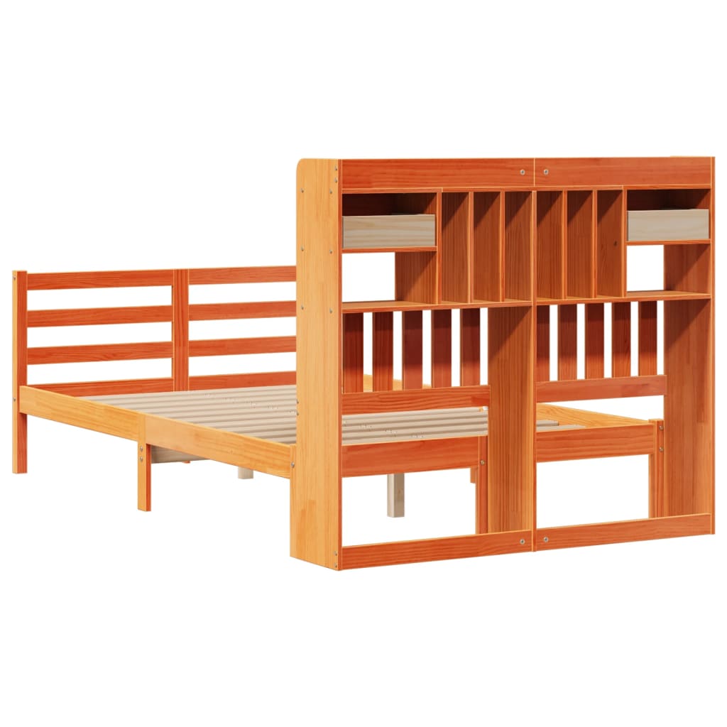 Lit bibliothèque sans matelas cire marron 135x190 cm pin massif
