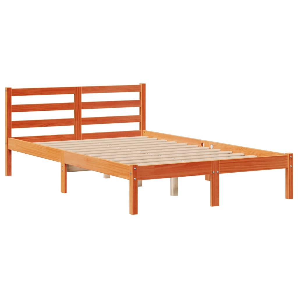 Lit bibliothèque sans matelas cire marron 135x190 cm pin massif