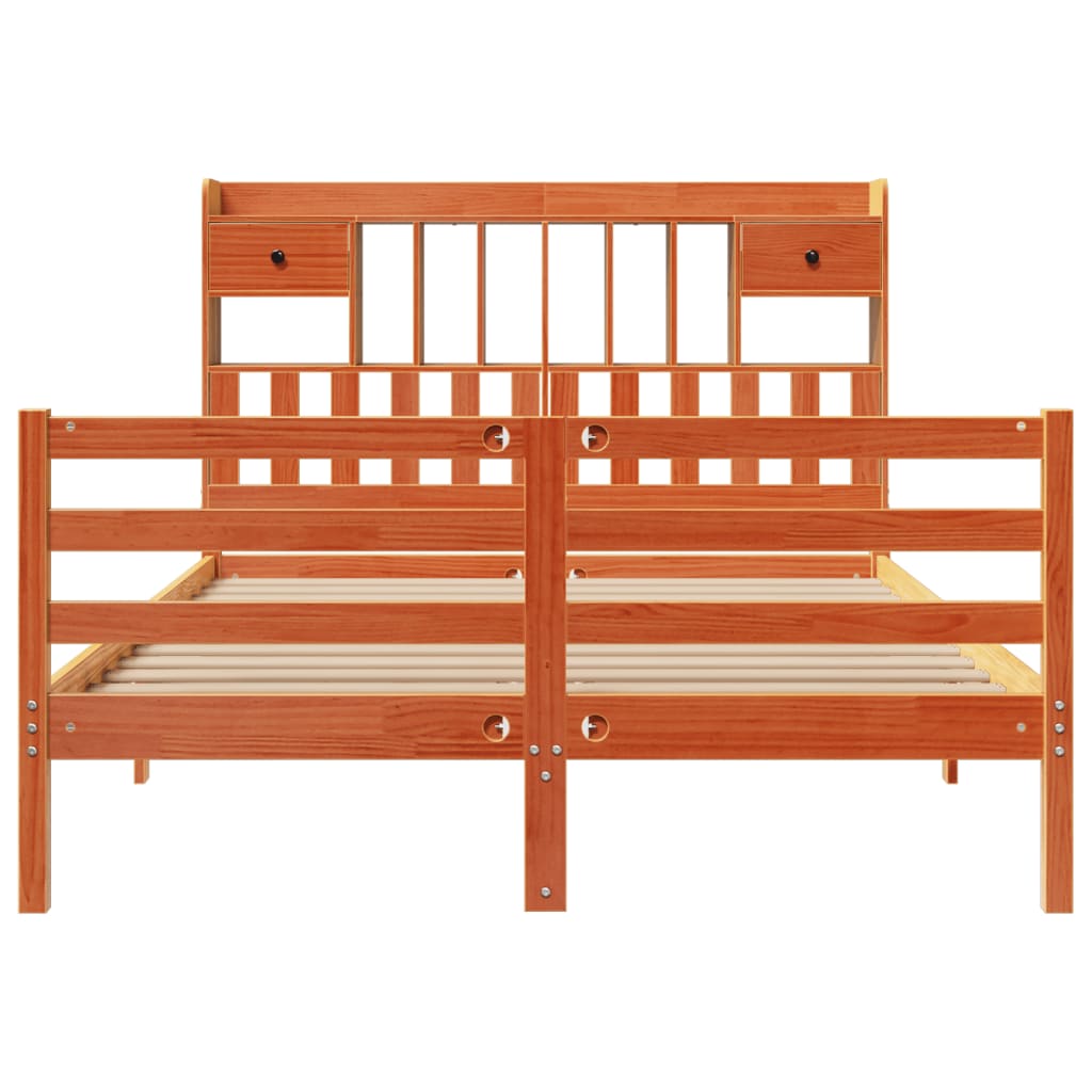 Lit bibliothèque sans matelas cire marron 160x200 cm pin massif - XIOS