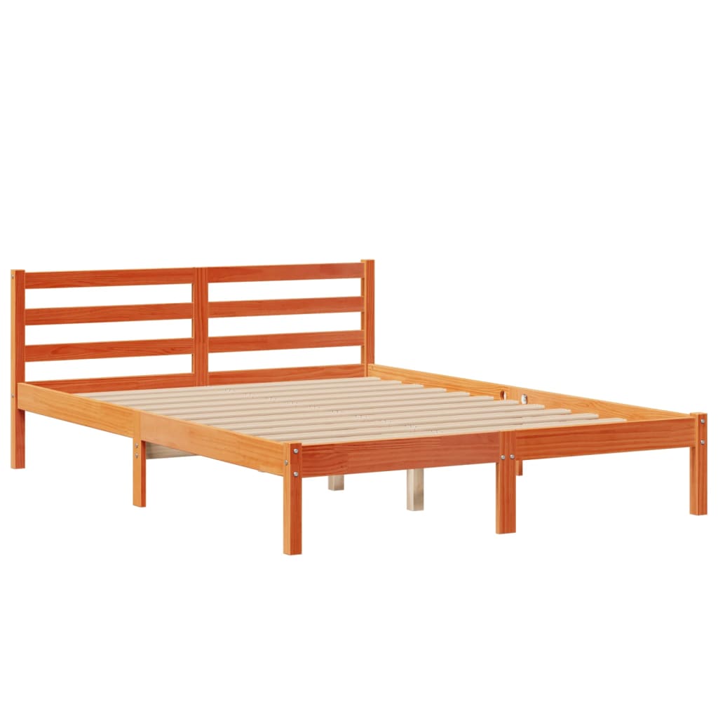 Lit bibliothèque sans matelas cire marron 160x200 cm pin massif - XIOS