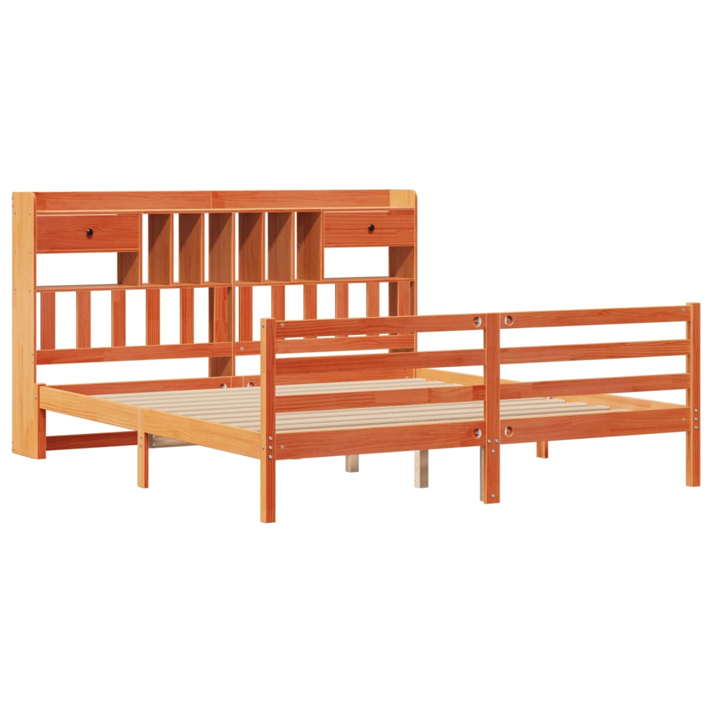 Lit bibliothèque sans matelas cire marron 180x200 cm pin massif - XIOS