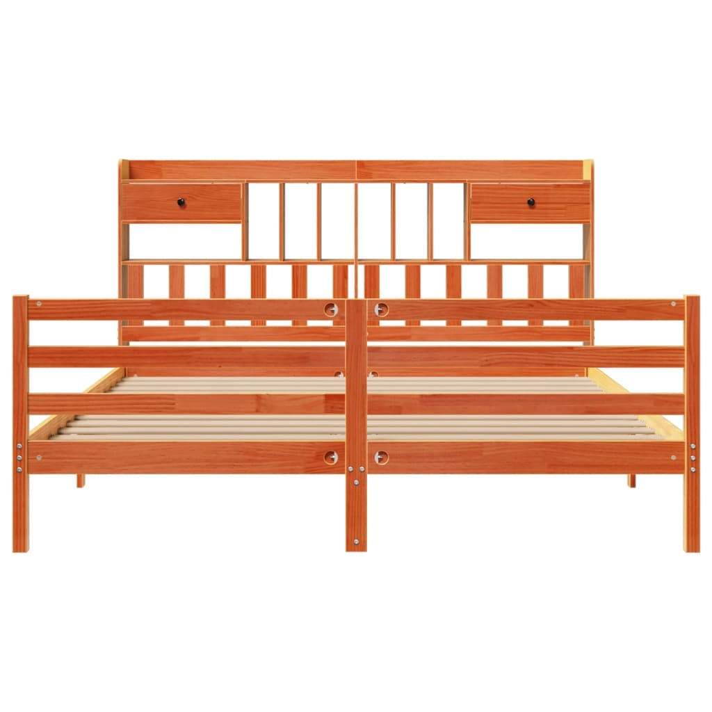 Lit bibliothèque sans matelas cire marron 180x200 cm pin massif - XIOS
