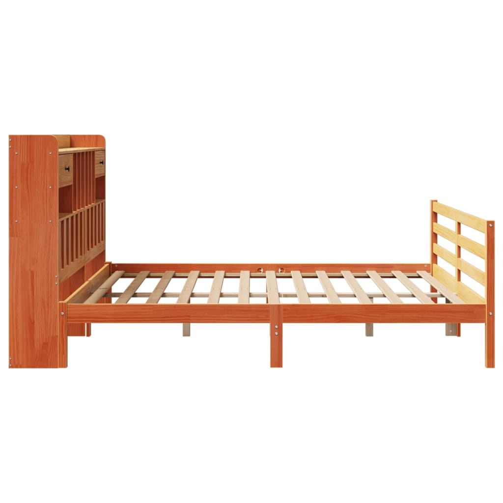 Lit bibliothèque sans matelas cire marron 180x200 cm pin massif - XIOS