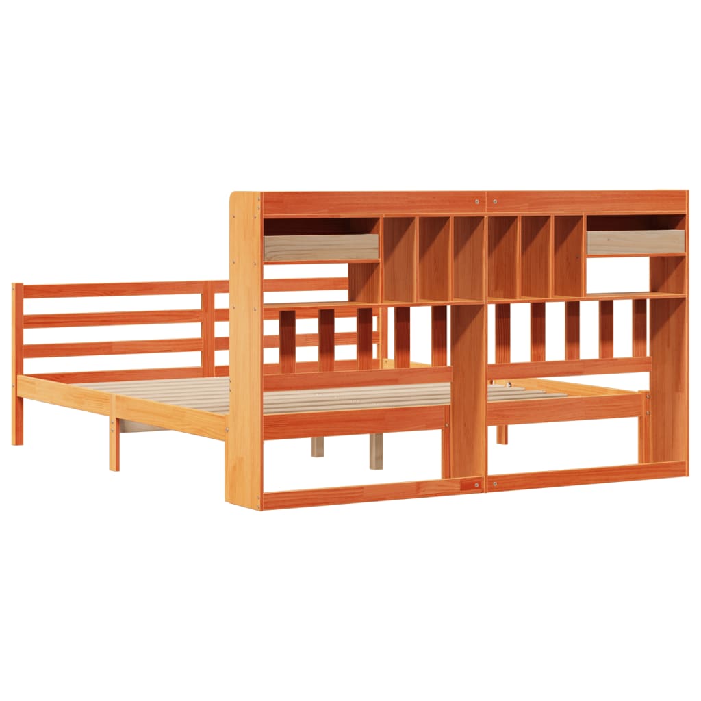 Lit bibliothèque sans matelas cire marron 180x200 cm pin massif - XIOS