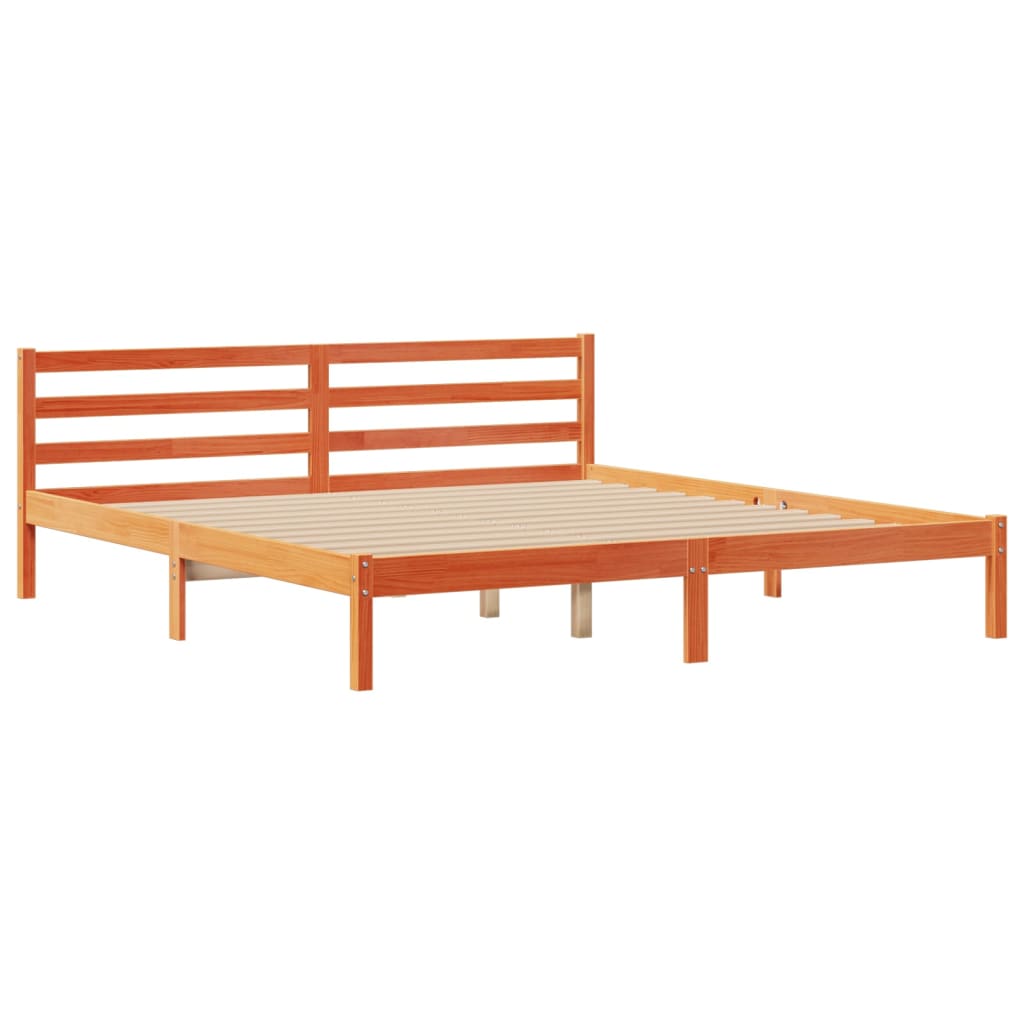 Lit bibliothèque sans matelas cire marron 180x200 cm pin massif - XIOS