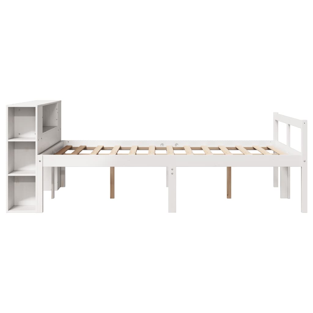 Lit bibliothèque sans matelas blanc 140x190 cm bois pin massif - XIOS