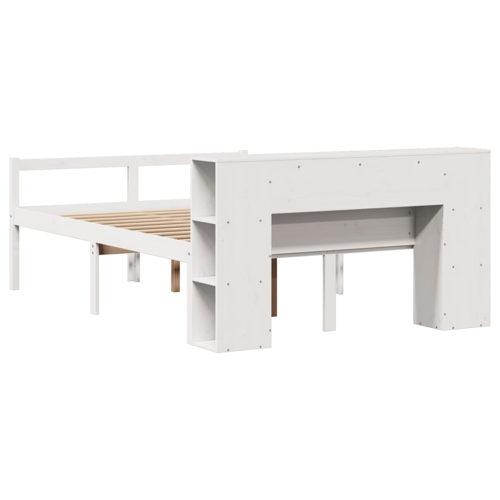 Lit bibliothèque sans matelas blanc 140x190 cm bois pin massif - XIOS