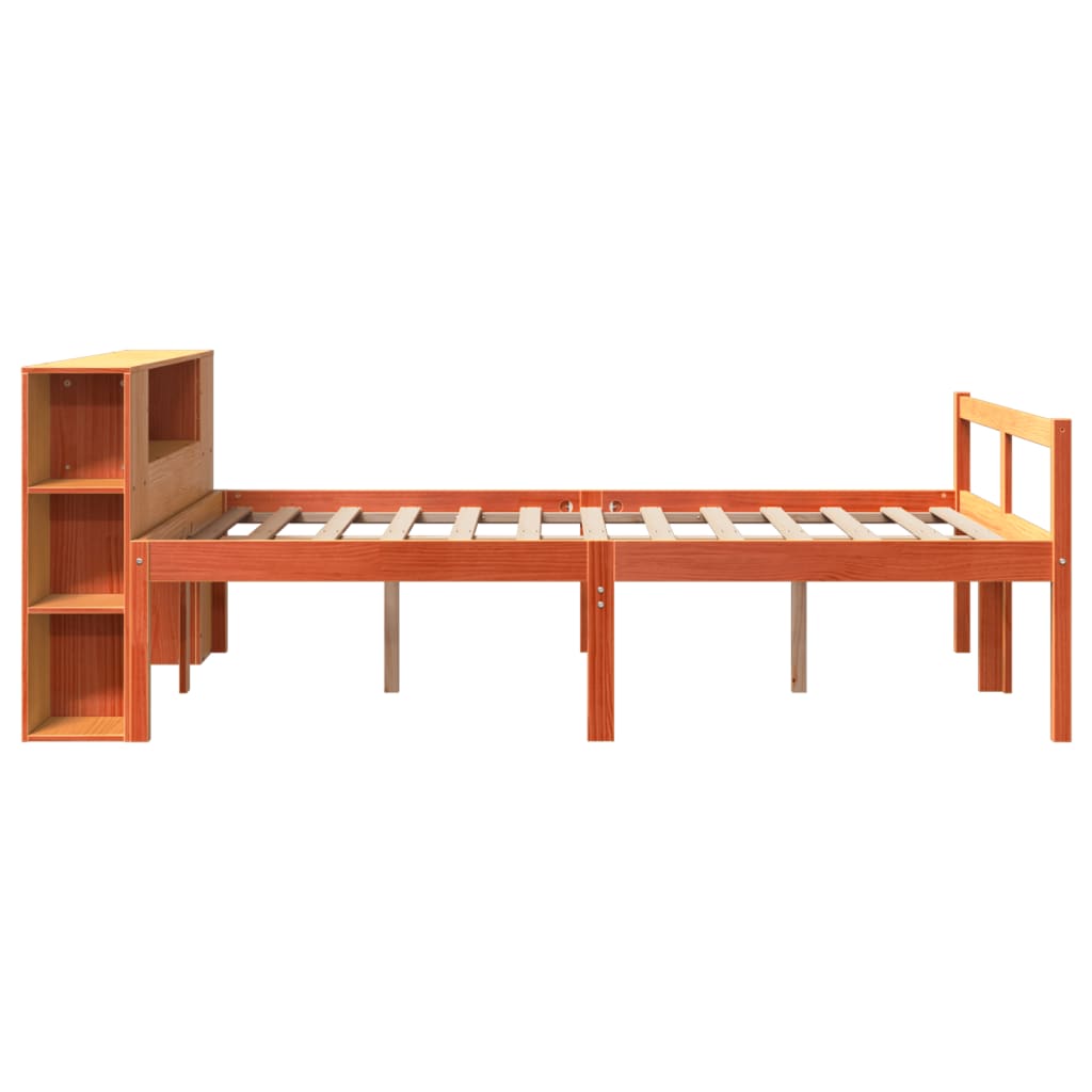 Lit bibliothèque sans matelas cire marron 135x190cm bois massif - XIOS