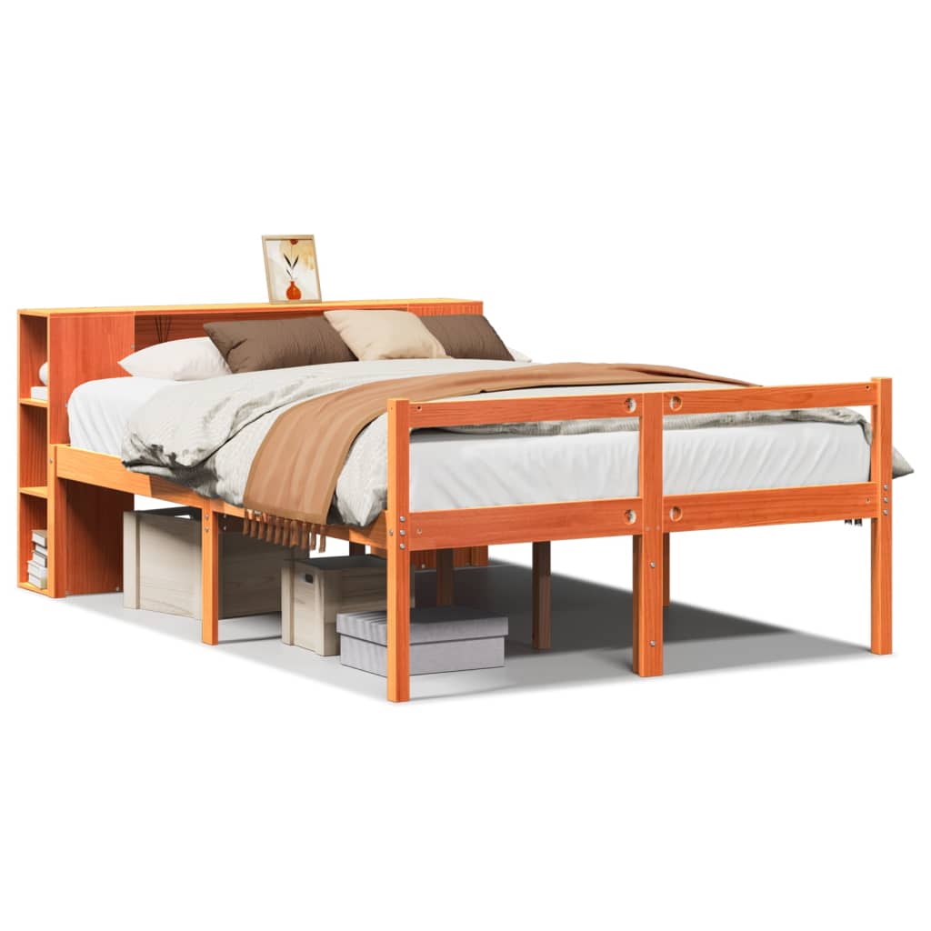 Lit bibliothèque sans matelas cire marron 140x190cm bois massif - XIOS