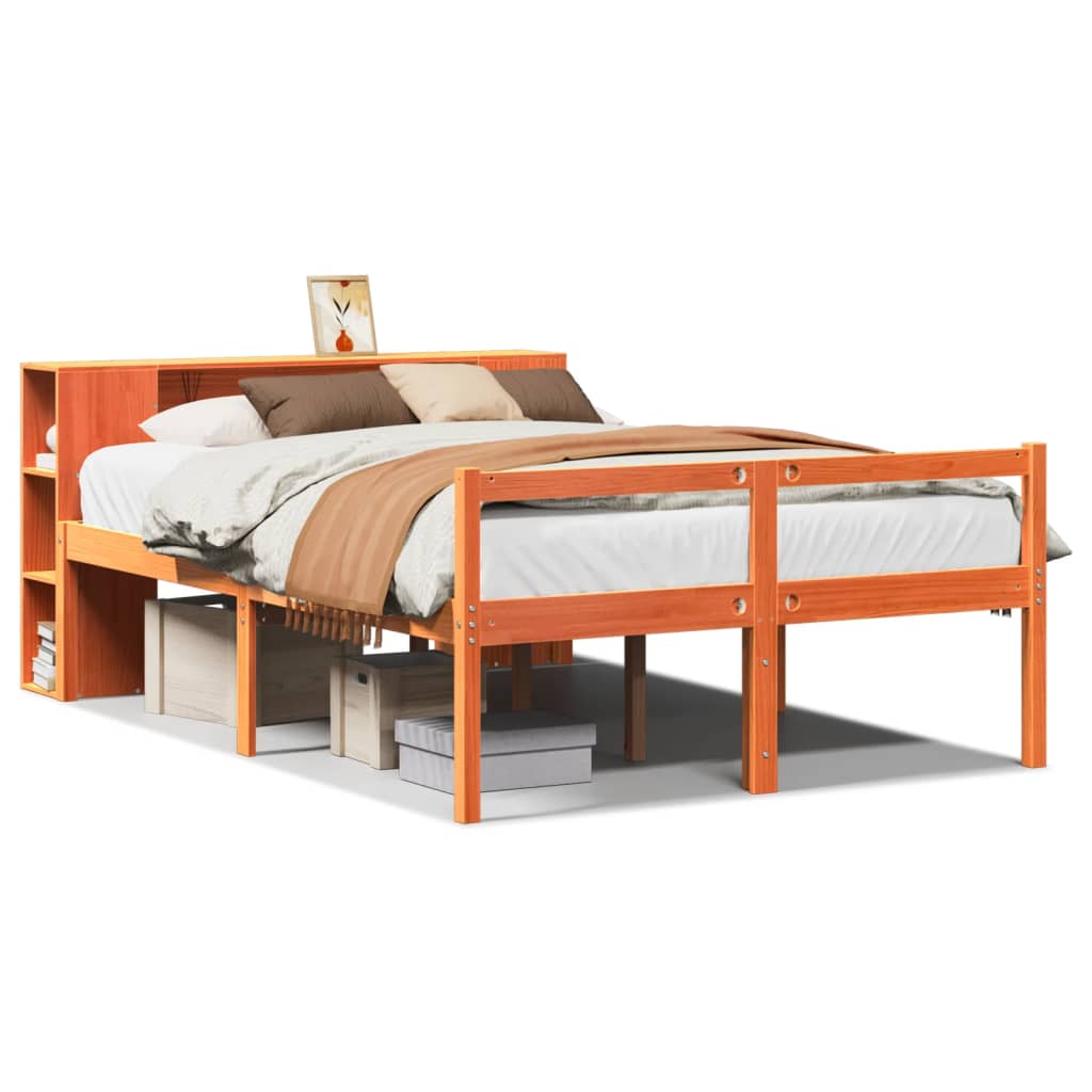 Lit bibliothèque sans matelas cire marron 140x200cm bois massif - XIOS