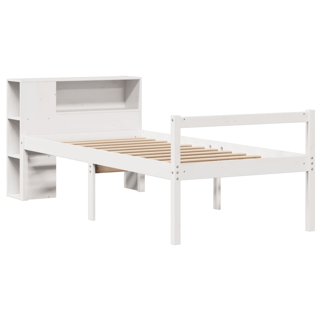 Lit bibliothèque sans matelas blanc 75x190cm bois de pin massif - XIOS