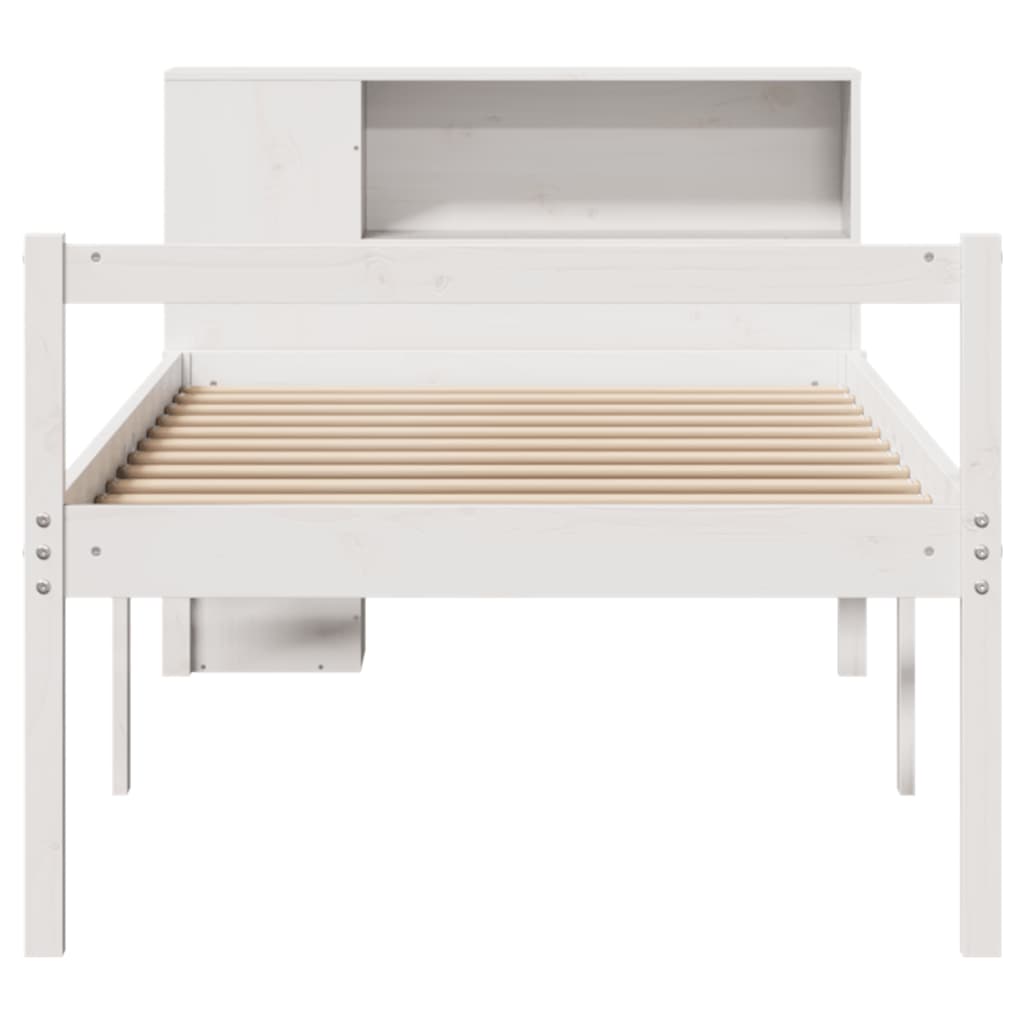 Lit bibliothèque sans matelas blanc 75x190cm bois de pin massif - XIOS