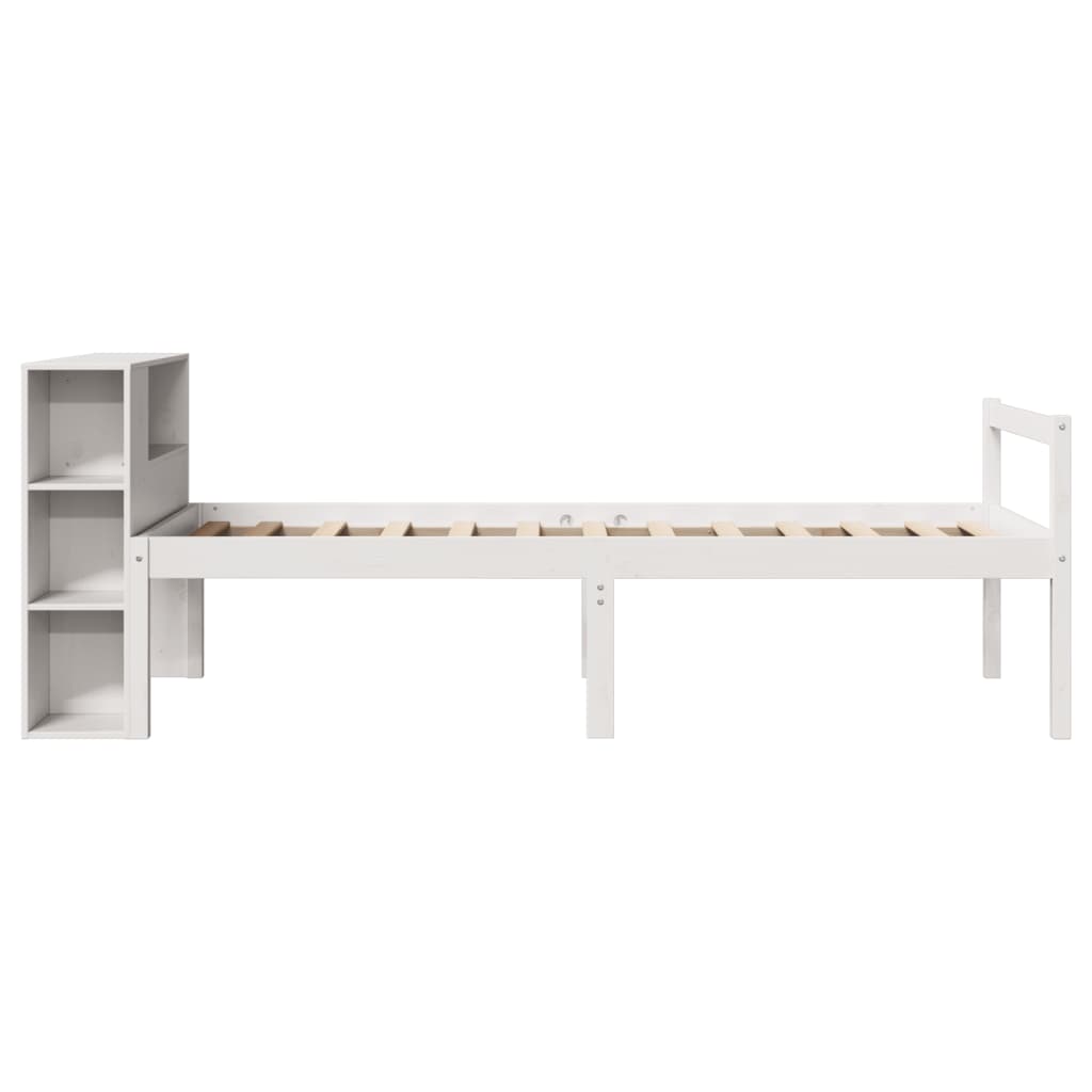 Lit bibliothèque sans matelas blanc 75x190cm bois de pin massif - XIOS