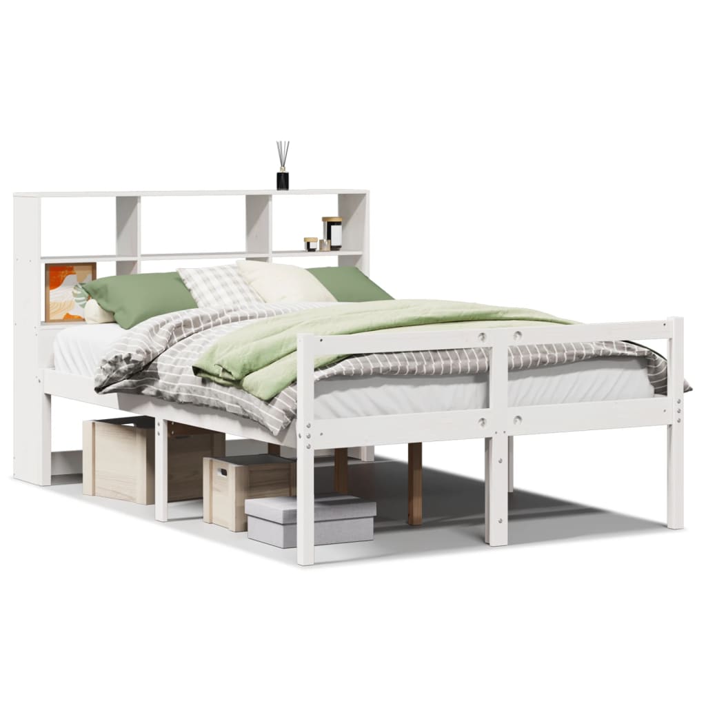 Lit bibliothèque sans matelas blanc 160x200 cm bois pin massif - XIOS