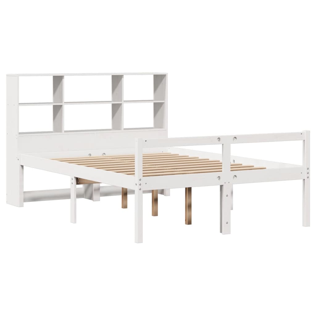 Lit bibliothèque sans matelas blanc 160x200 cm bois pin massif - XIOS
