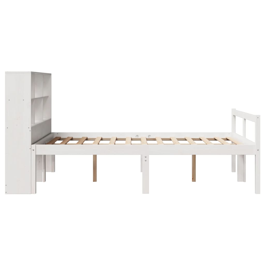 Lit bibliothèque sans matelas blanc 160x200 cm bois pin massif - XIOS
