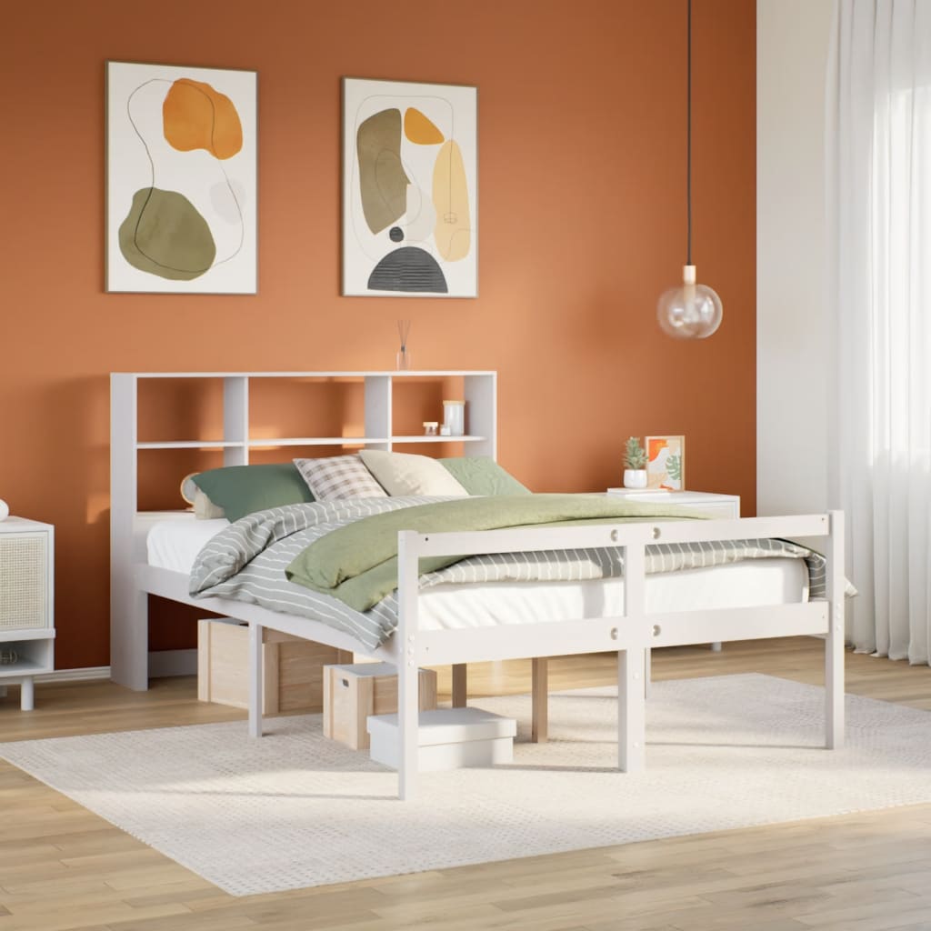Lit bibliothèque sans matelas blanc 160x200 cm bois pin massif - XIOS