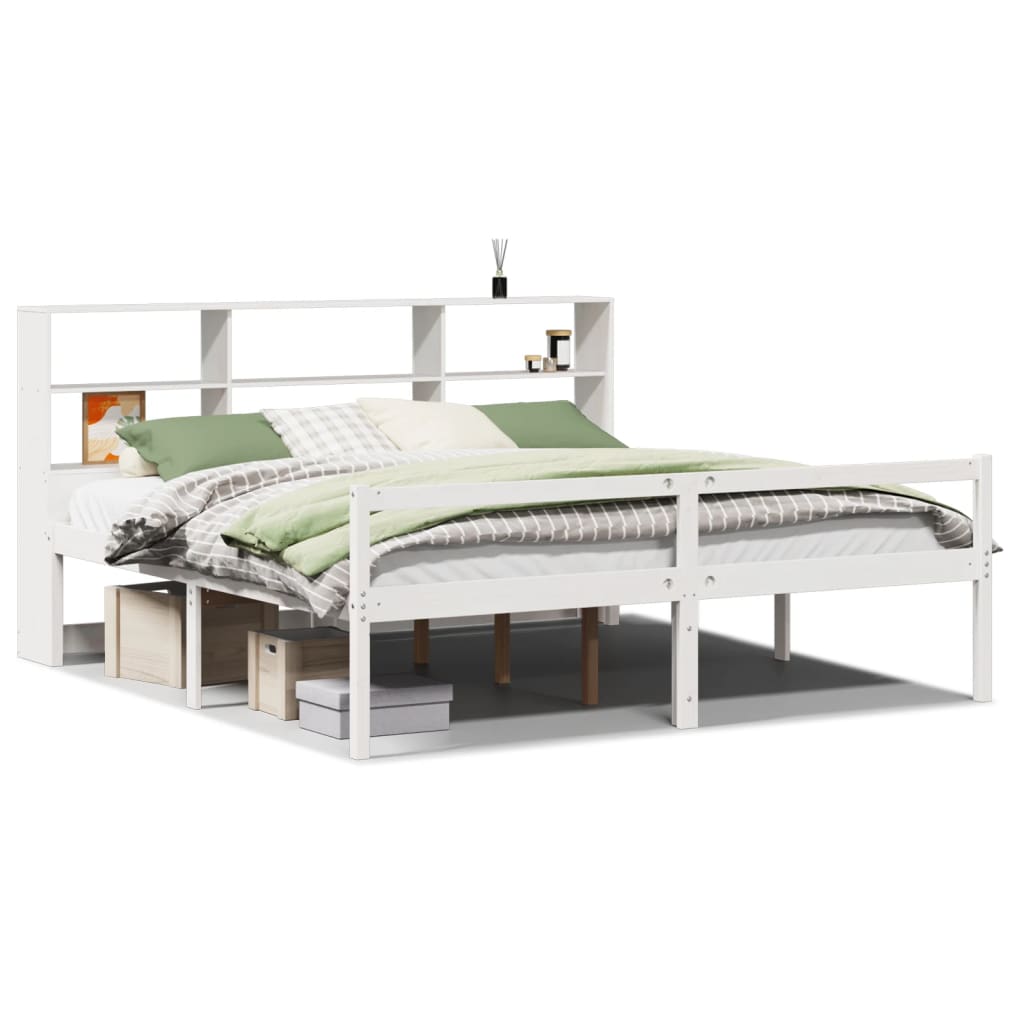 Lit bibliothèque sans matelas blanc 180x200 cm bois pin massif - XIOS