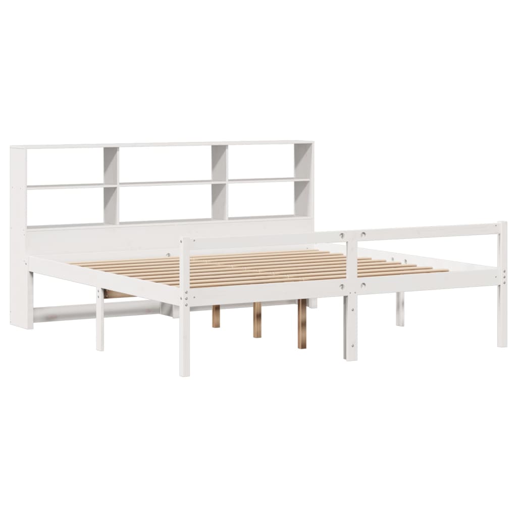 Lit bibliothèque sans matelas blanc 180x200 cm bois pin massif - XIOS