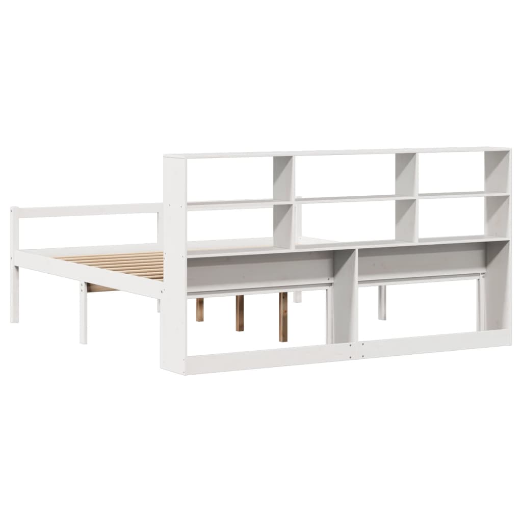Lit bibliothèque sans matelas blanc 180x200 cm bois pin massif - XIOS