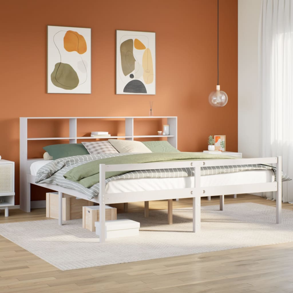 Lit bibliothèque sans matelas blanc 180x200 cm bois pin massif - XIOS