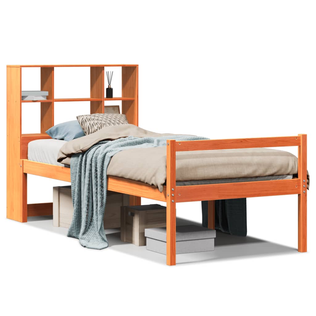 Lit bibliothèque sans matelas cire marron 75x190 cm bois massif - XIOS