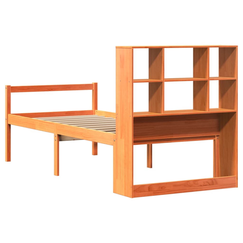 Lit bibliothèque sans matelas cire marron 75x190 cm bois massif - XIOS