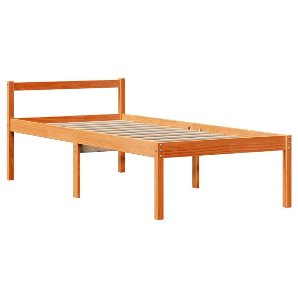 Lit bibliothèque sans matelas cire marron 75x190 cm bois massif - XIOS