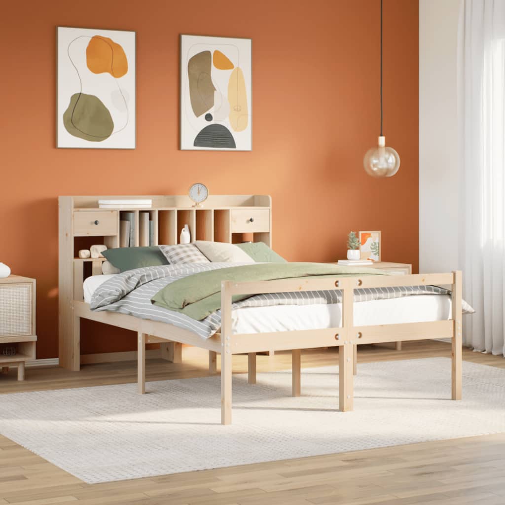 Lit bibliothèque sans matelas 140x190 cm bois de pin massif - XIOS