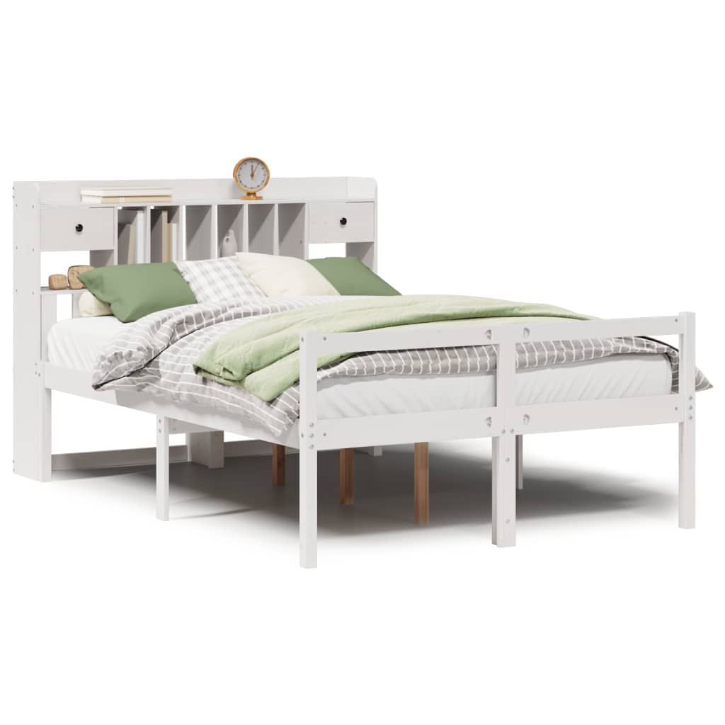 Lit bibliothèque sans matelas blanc 140x200 cm bois pin massif - XIOS