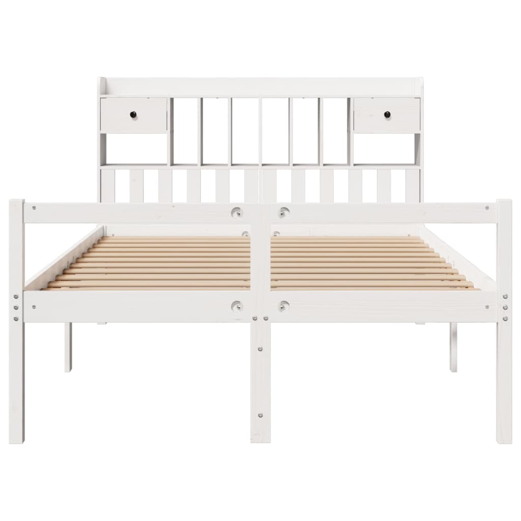 Lit bibliothèque sans matelas blanc 140x200 cm bois pin massif - XIOS