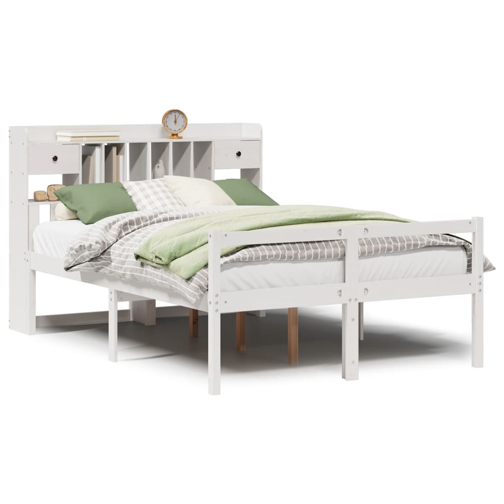 Lit bibliothèque sans matelas blanc 160x200 cm bois pin massif - XIOS