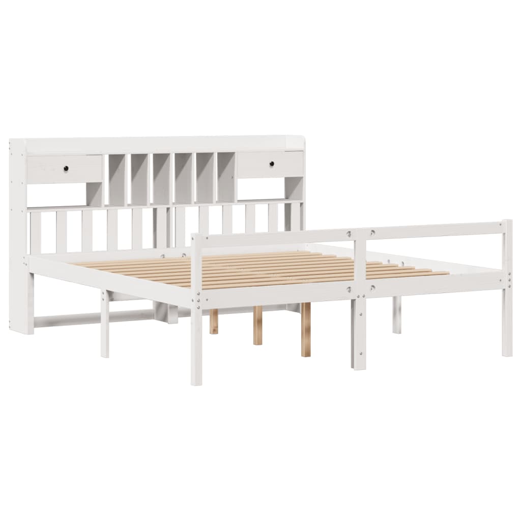 Lit bibliothèque sans matelas blanc 180x200 cm bois pin massif - XIOS