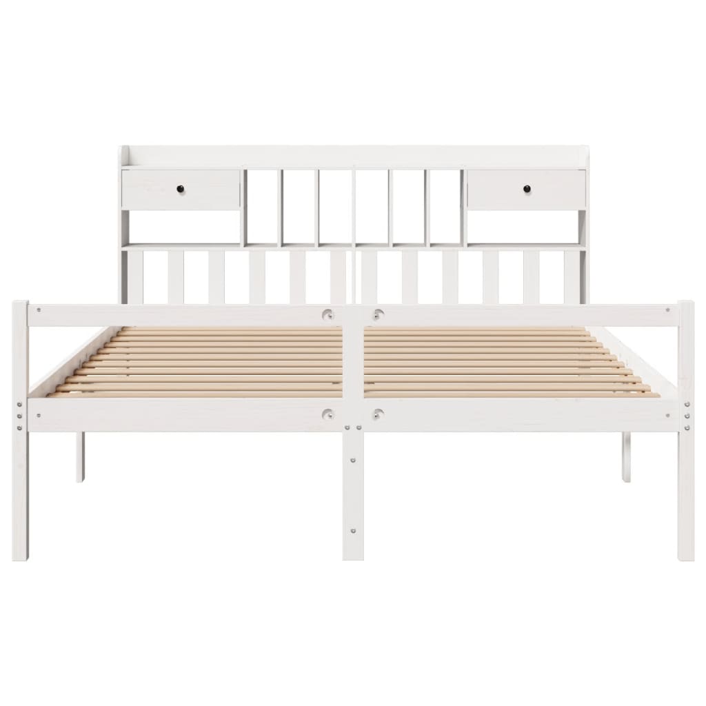 Lit bibliothèque sans matelas blanc 180x200 cm bois pin massif - XIOS