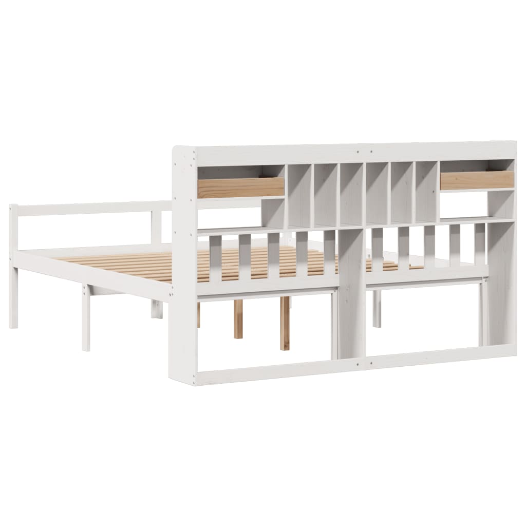 Lit bibliothèque sans matelas blanc 180x200 cm bois pin massif - XIOS