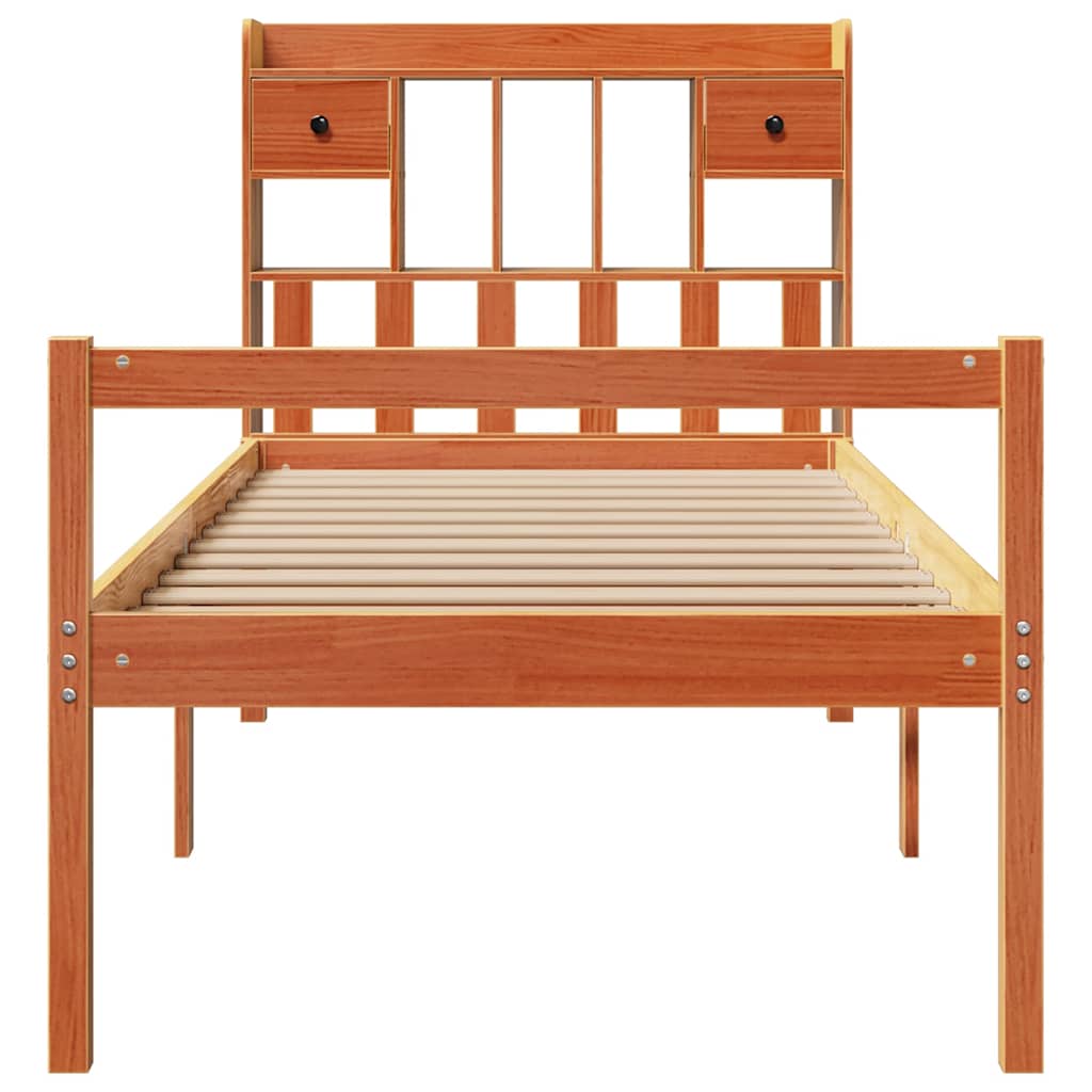 Lit bibliothèque sans matelas cire marron 75x190 cm pin massif - XIOS
