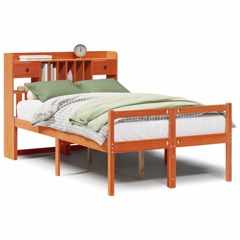 Lit bibliothèque sans matelas cire marron 135x190 cm pin massif - XIOS