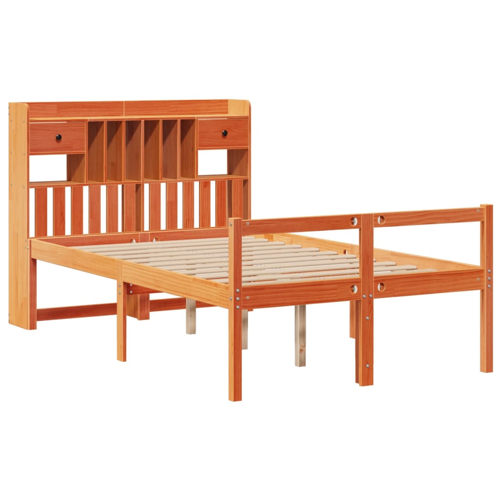 Lit bibliothèque sans matelas cire marron 135x190 cm pin massif - XIOS